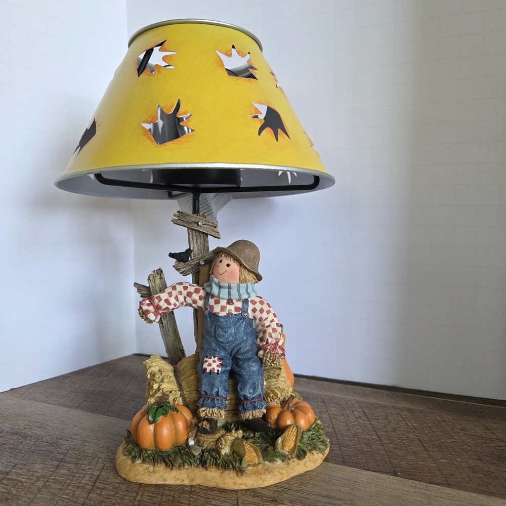 NEW Home Interiors Scarecrow Votive Lamp with Yellow Shade DISCONTINUED